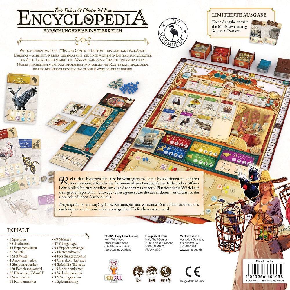 Holy Grail Games, Encyclopedia: Forschungsreise ins Tierreich, Kennerspiel, Brettspiel, 1-4 Spieler, Ab 12+ Jahren, 25 Minuten je Spieler, Deutsch