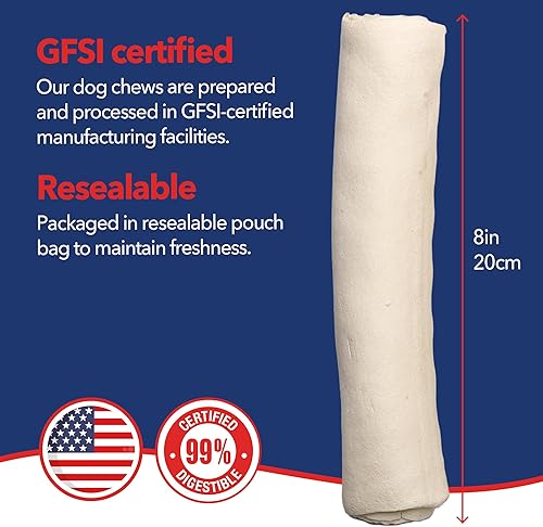 Miniatura 4 de Pet Factory 100 % hechos en Estados Unidos de piel de res de 8 pulgadas, rollos de golosinas masticables para perros, sabor natural, 10 unidades1