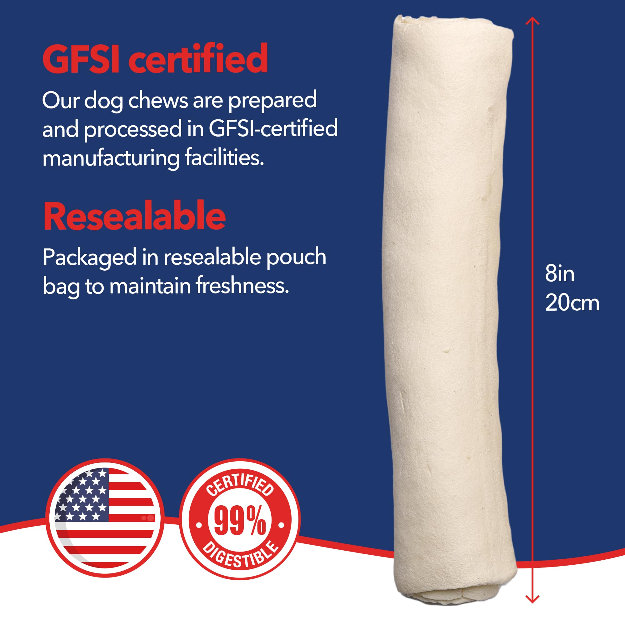 Pet Factory 100% Made in USA Beefhide - Rollos para Masticar para Perros, 20 cm, Aroma Natural, 10 Unidades/1 Paquete