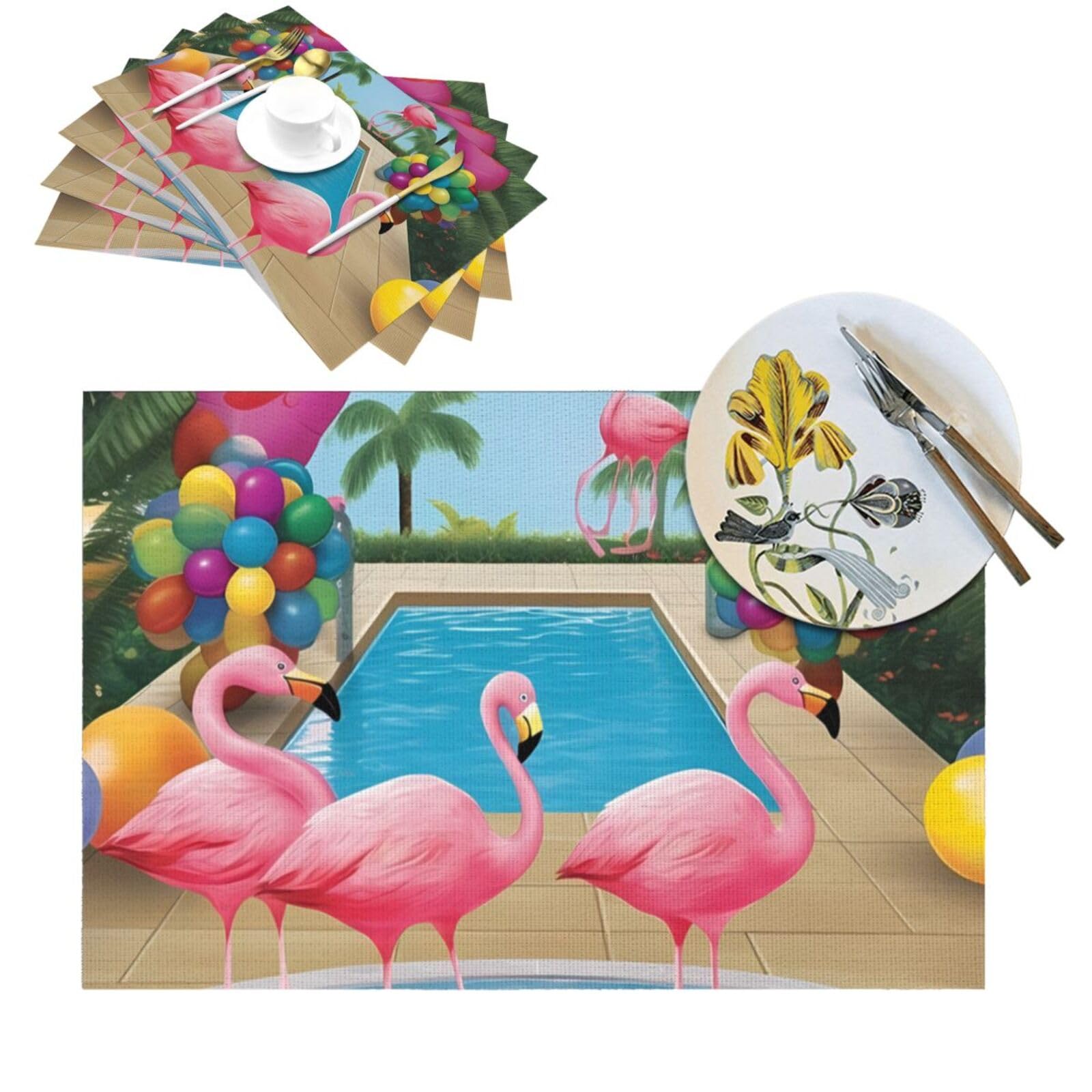 Sets de table en PVC motif flamant rose chic et lavable pour repas élégant