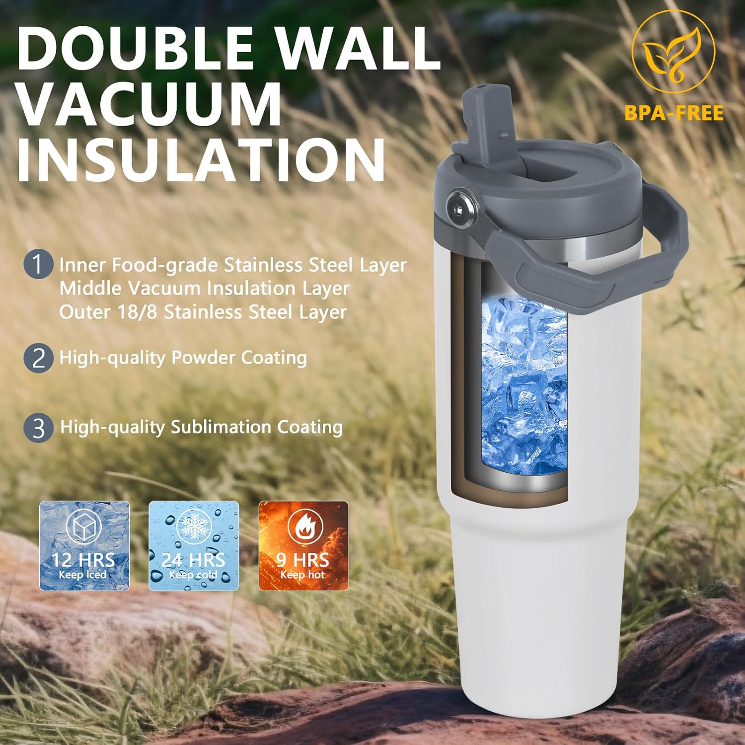 30 Oz Sublimation Tumbler with Handle, Double Insulated Stainless Steel Sublimation Cups with Leak Proof Flip Straw Lid, Individually Boxed (4 Pack) - Image 4