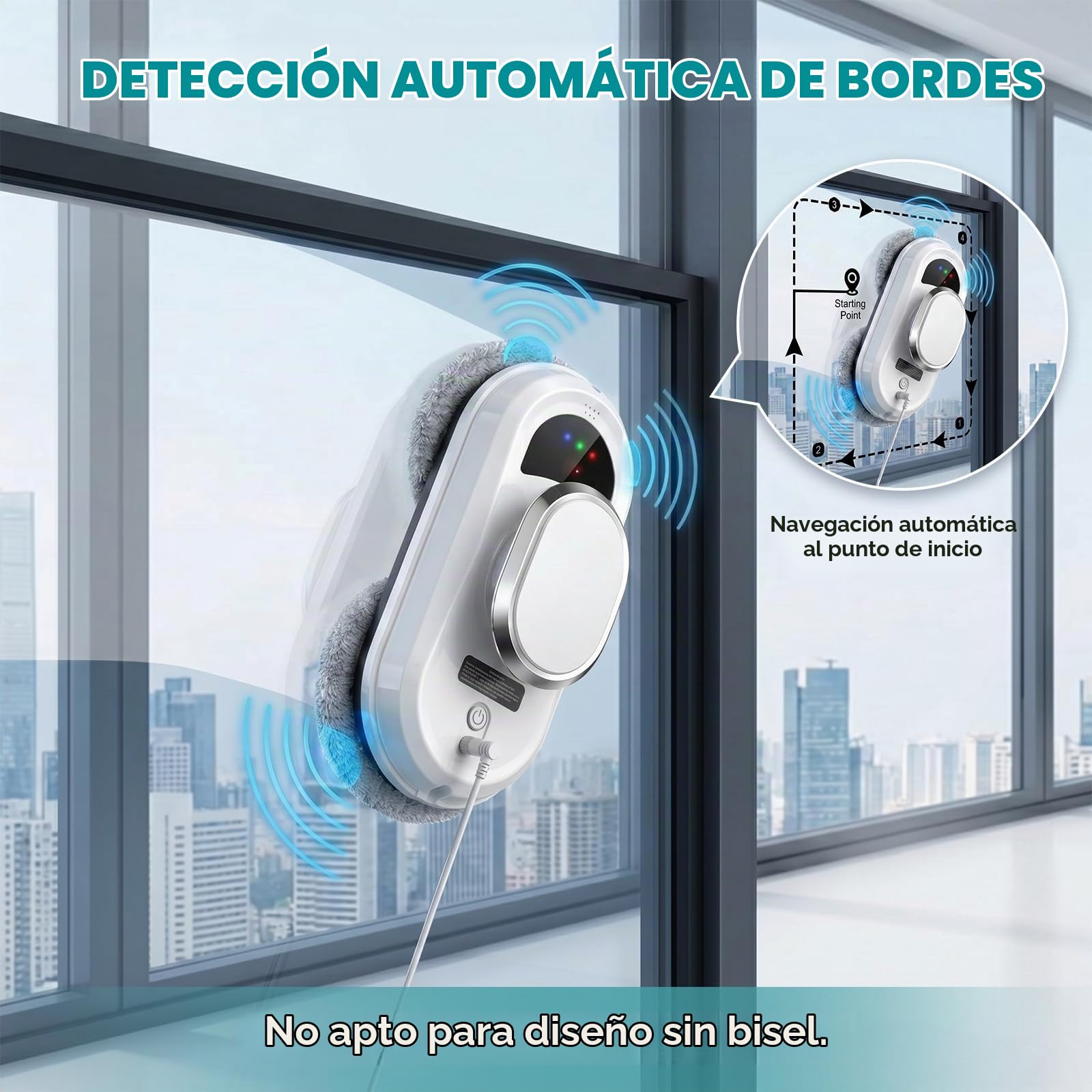 Robot Limpiacristales 5600Pa, Limpiador de Ventanas con 3 Modos Automático | Control Remoto, Sistema de Seguridad, para Vidrio, Azulejos y Superficies Lisas 65dB Silencioso