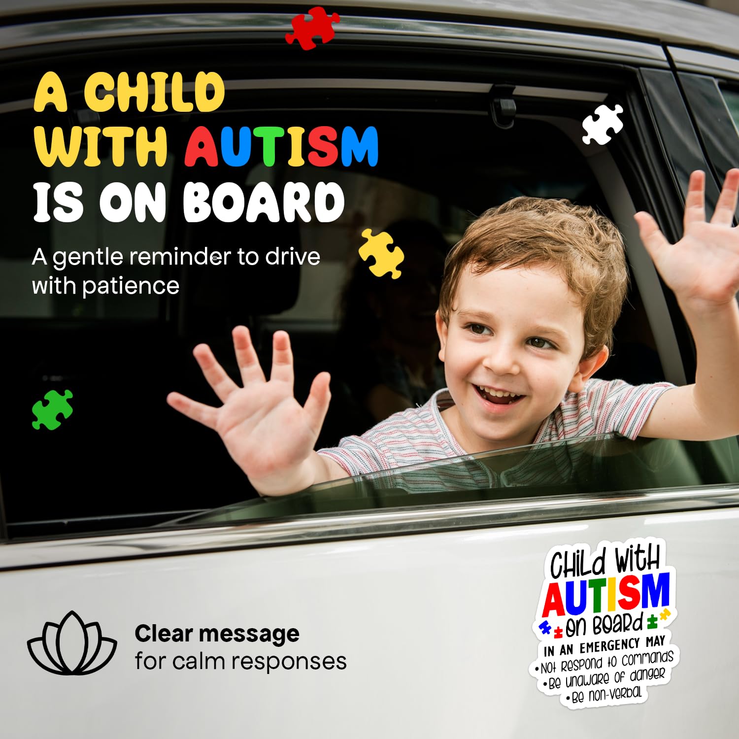 Calcomanía de niño con autismo a bordo - Adhesivo fuerte, resistente al agua, letrero infantil autista para automóviles. Tamaño 5 x 4.5 pulgadas para coches y otros vehículos que