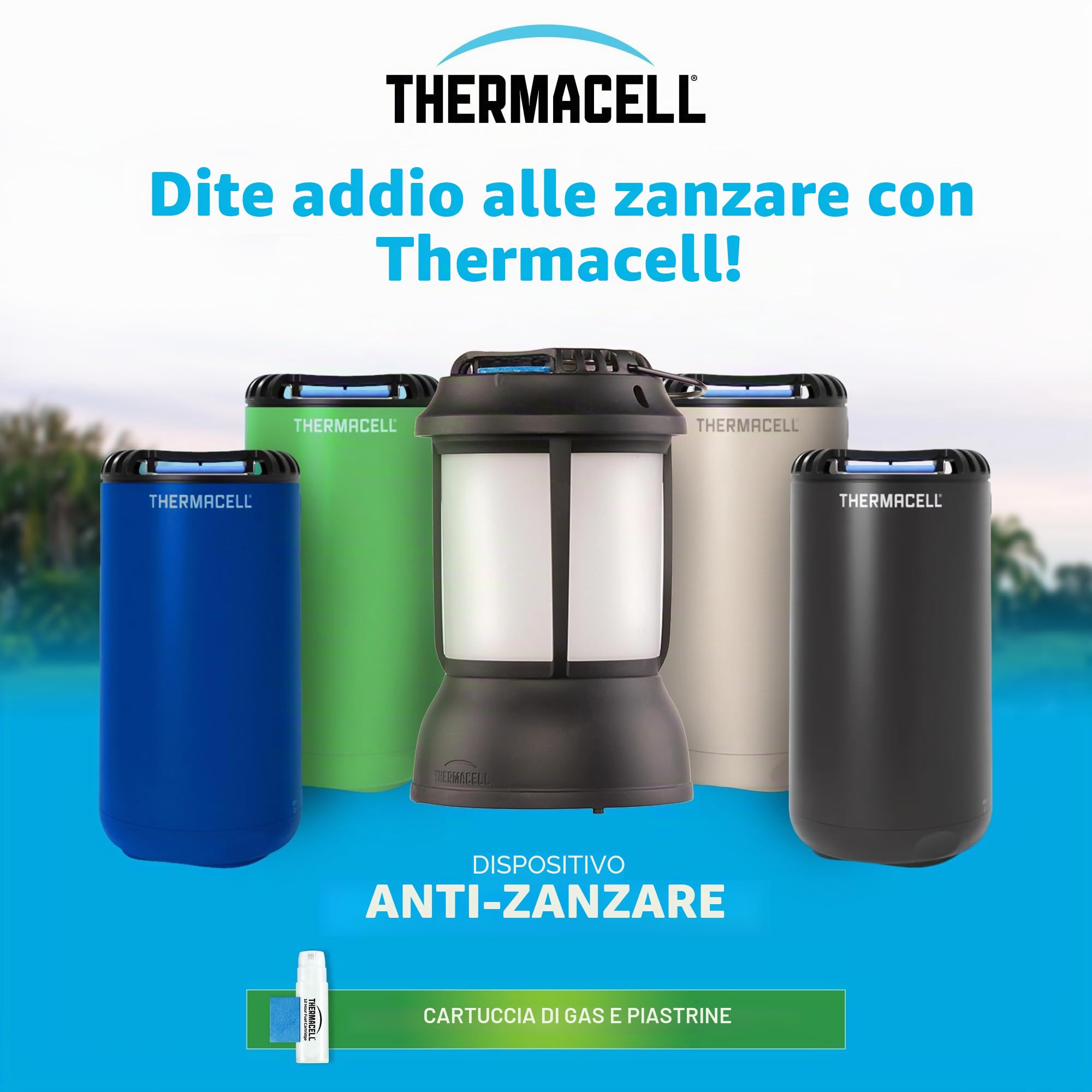 Thermacell - Confezione diffusore blu + ricarica 48 ore | Fino a 60 ore di utilizzo | Anti zanzara e zanzara Tigri | Area di protezione 20 m² | Effetto rapido | Inodore | Blu