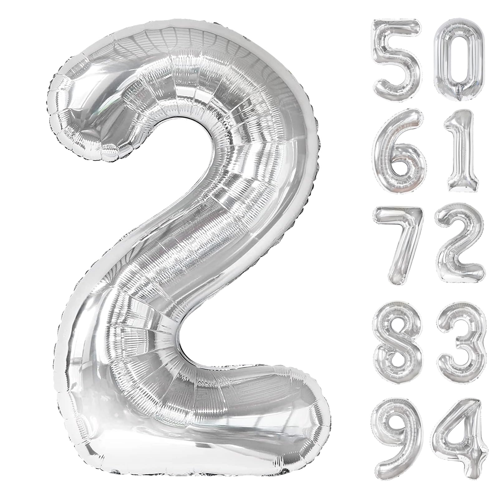Silver 2 Balloon, Number Balloonss 40 Inch, 2nd Balloon Number Birthday Decorations, Two Second Birthday Party Supplies, Number 2 Balloon