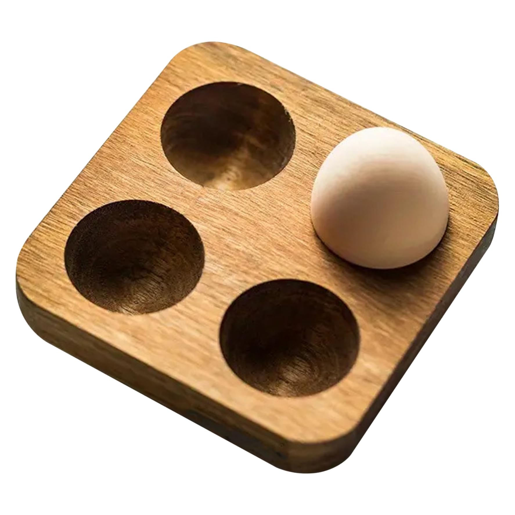 Bemonew Assorted Color Egg Container Wood Egg Holder, Natural Wooden Holder For Fridge With 4 Slots For Countertop, Rustic Kitchen Organizer And Decorative Display