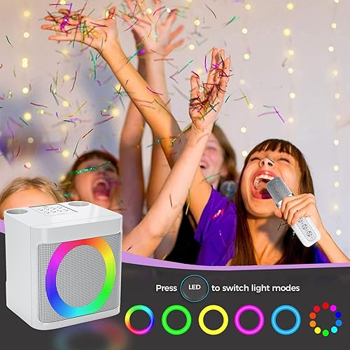 Vista 39 de Mini máquina de karaoke para niños y adultos, altavoz portátil de karaoke Bluetooth con 2 micrófonos inalámbricos para fiestas en casa, grandes