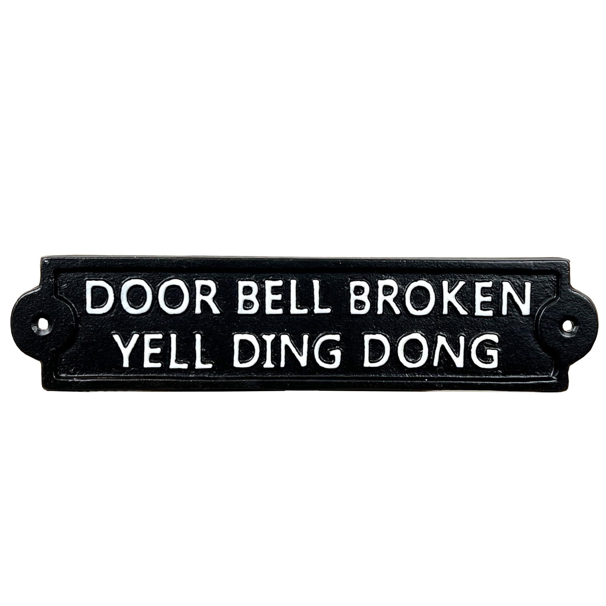 Alfie Francis Black 26.5Cm (L) X 6Cm (H) Cast Iron Metal 'Door Bell Broken Yell Ding Dong' Funny Wall Sign Plaque