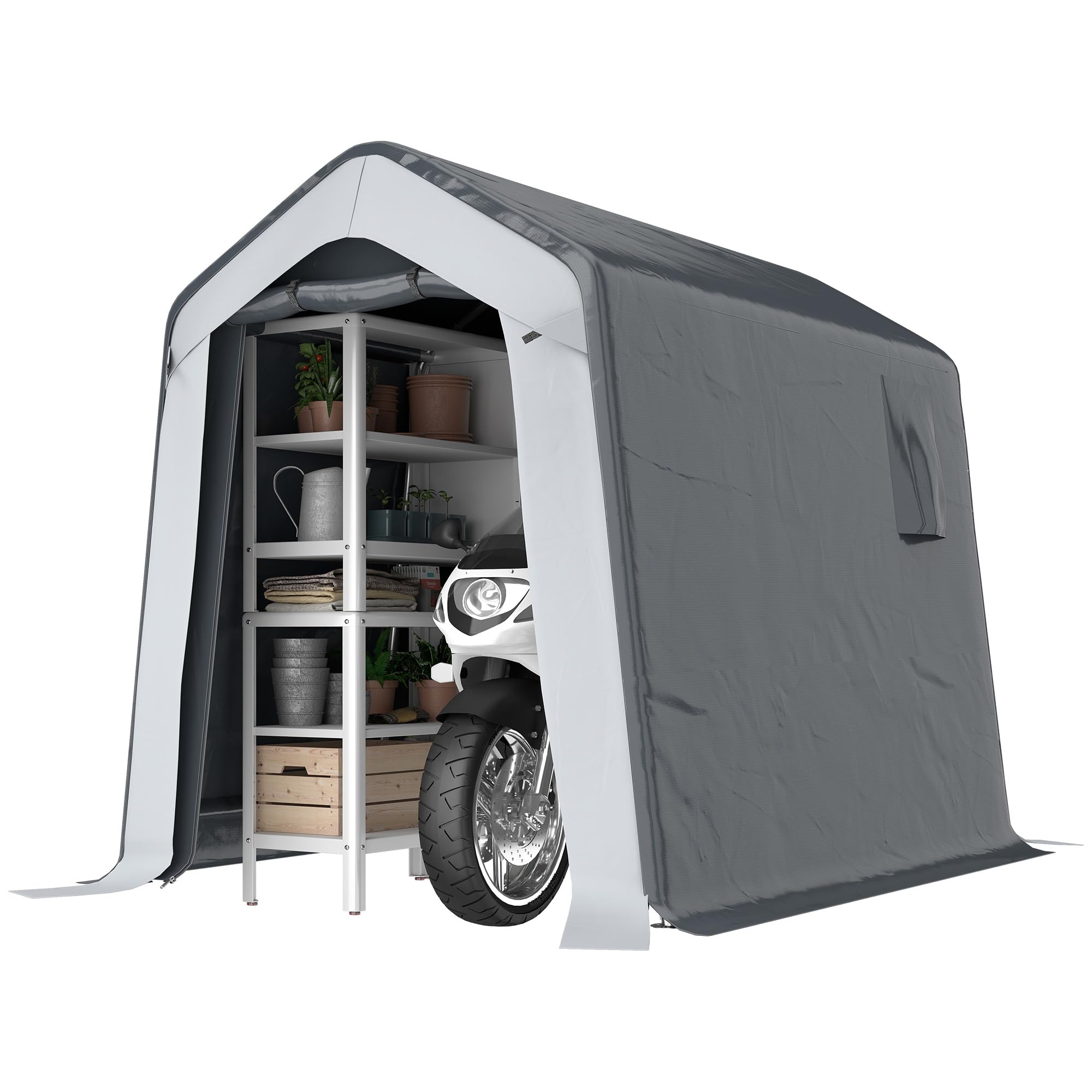 Outsunny 1.8 x 2.4m Heavy Duty Garden Storage Shed Tent, Waterproof Portable Shed Shelter with Galvanised Steel Frame and Large Door, for Motorbike, Garden Tools, Bike Storage