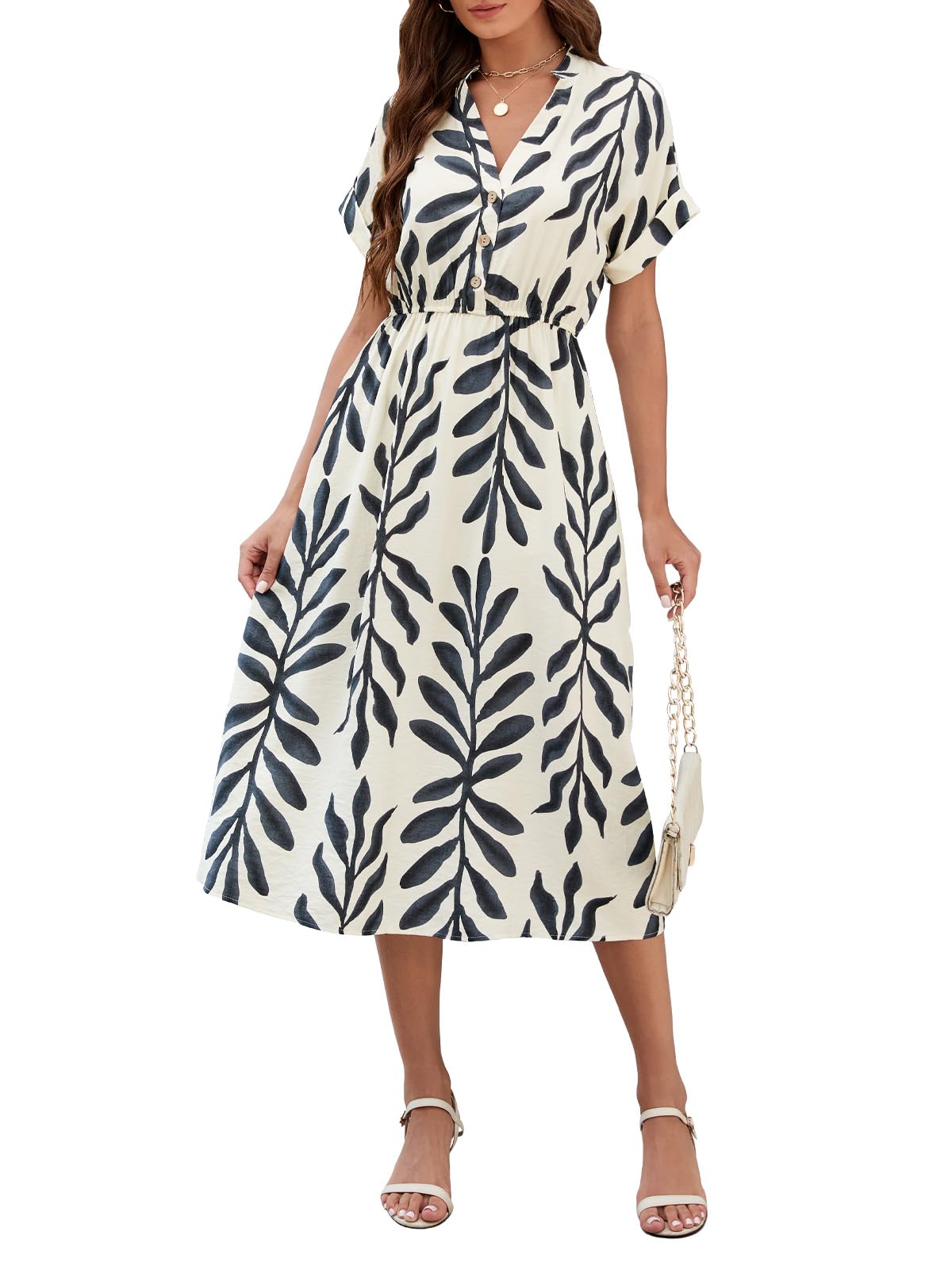 SEAFORM Women's Casual Long Dress V-Neck Retro Floral Print Dresses