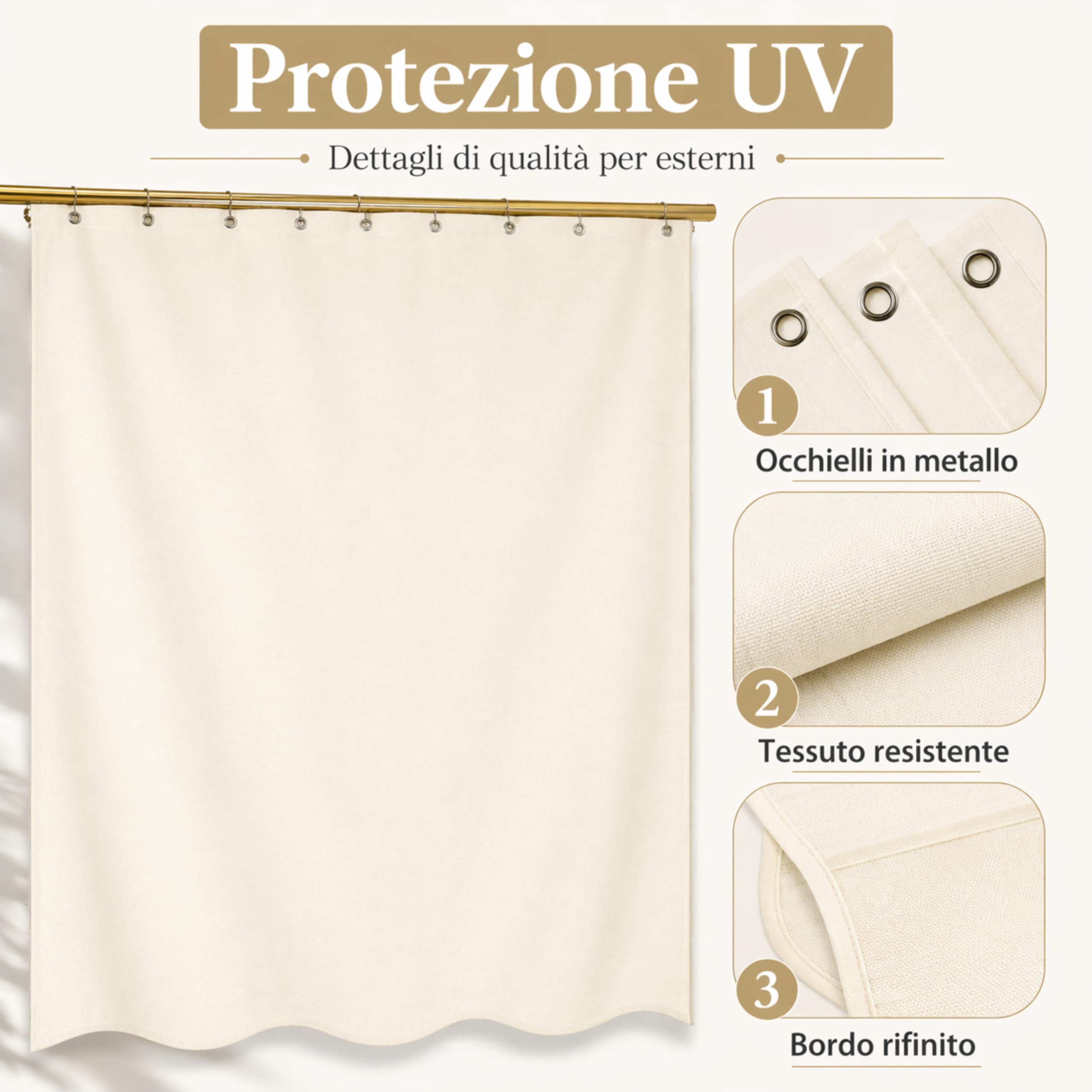 Tenda da Sole a Caduta Beige per Balcone 290x290 cm 1700g, Protezione UV, Verticale per Terrazza e Giardino