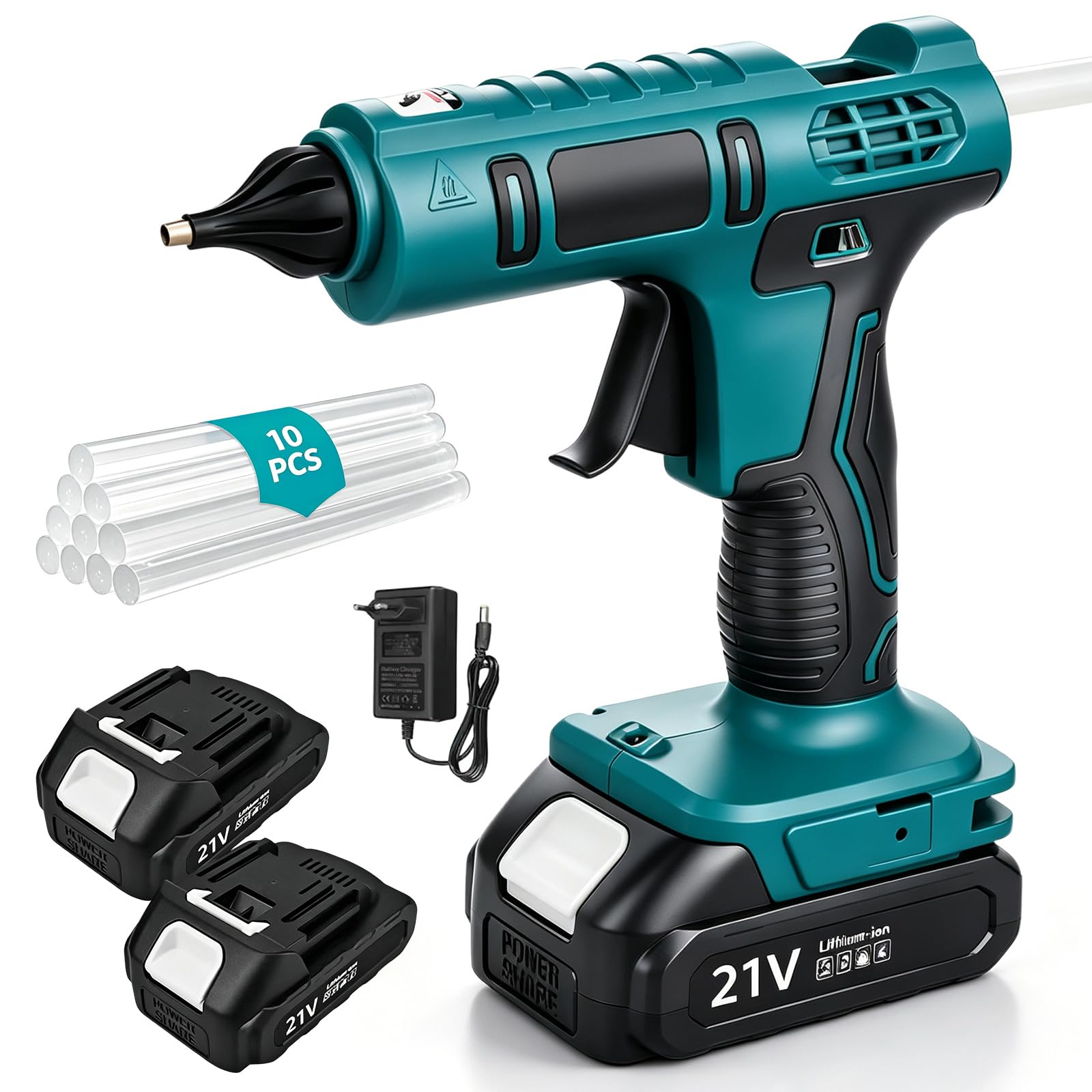 Pistola Colla a Caldo Senza Fili - Pistola Colla 100W | Riscaldamento Rapido, Compatibile con Batteria Makita 18V, 2x 1300mAh, Caricatore, 10 Stick 11mm, per Fai da Te & Riparazioni