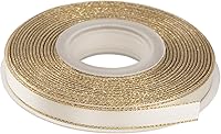 Vista 3 de Cinta de satén de doble cara de 3/8 pulgadas con borde dorado de 25 yardas (810-marfil), juego para envoltura de regalos, decoración de fiestas