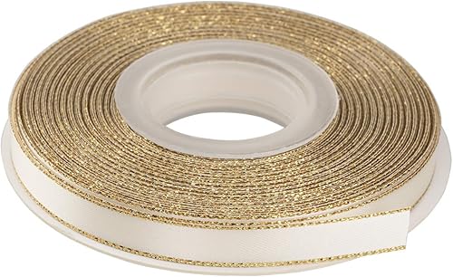 Miniatura 3 de Cinta de satén de doble cara de 38 pulgadas con borde dorado de 25 yardas (810-marfil), juego para envoltura de regalos, decoración de fiestas,