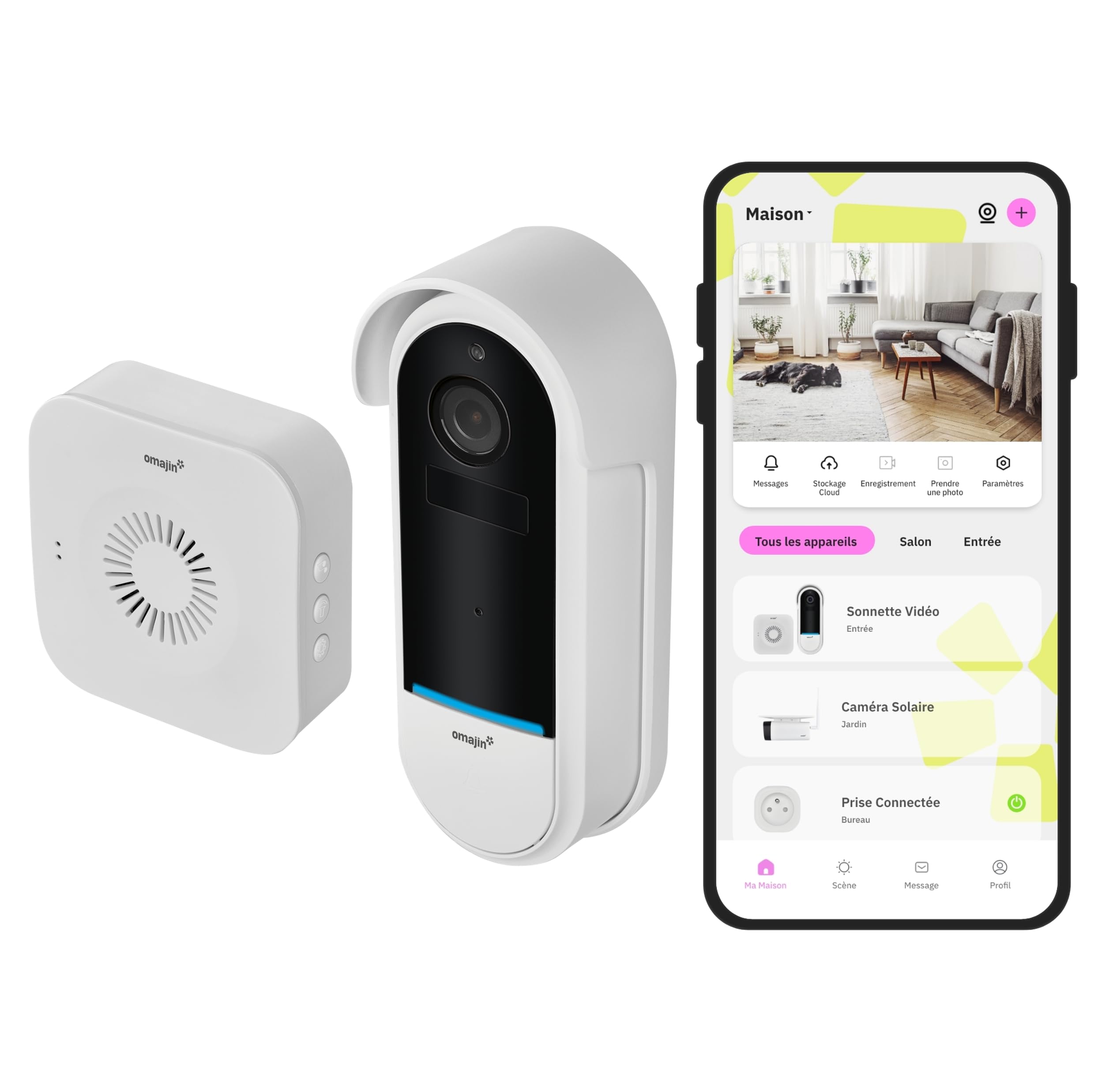 OMAJIN by Netatmo Sonnette vidéo intelligente sans fil 2K, fonctionne sur piles, carillon inclus, détection de mouvement/humain, IP65, détection de zone, audio bidirectionnel, OVD-01