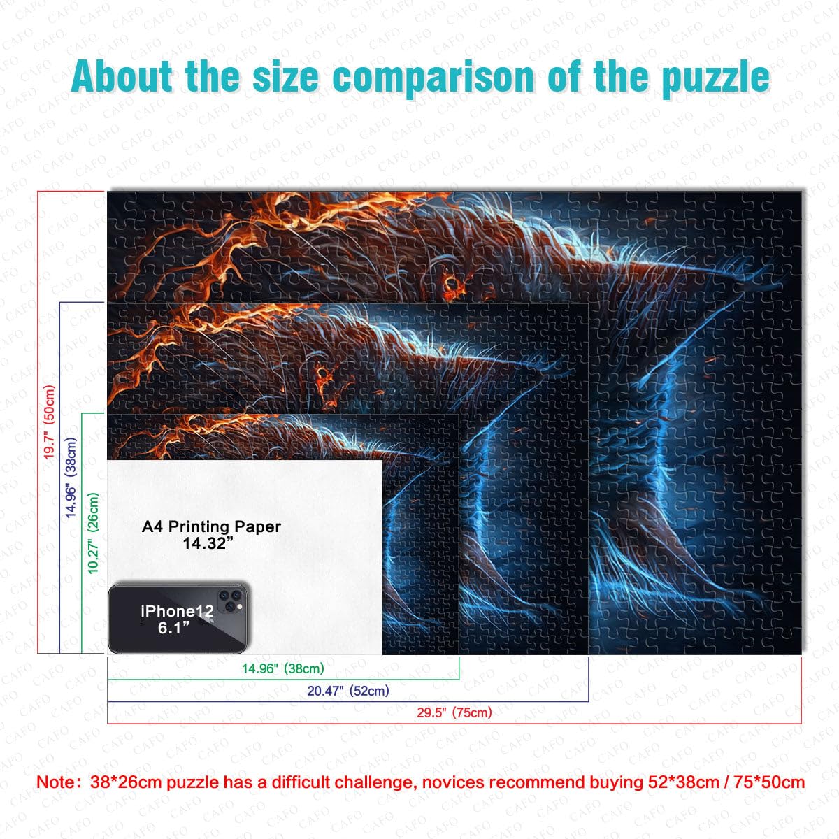 Puzzle per adulti 2000 pezzi Maine Coon Cat Fire rompicapo Puzzle 70 x 100 cm con pezzi completamente ad incastro di forma casuale