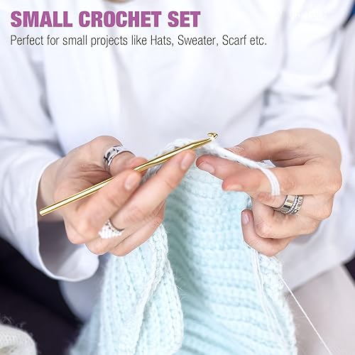 Miniatura 4 de Tomorotec Art - Juego de ganchos metálicos de ganchillo multicolor, agujas de tejer de aluminio para hilo, juego de manualidades con bolsa de