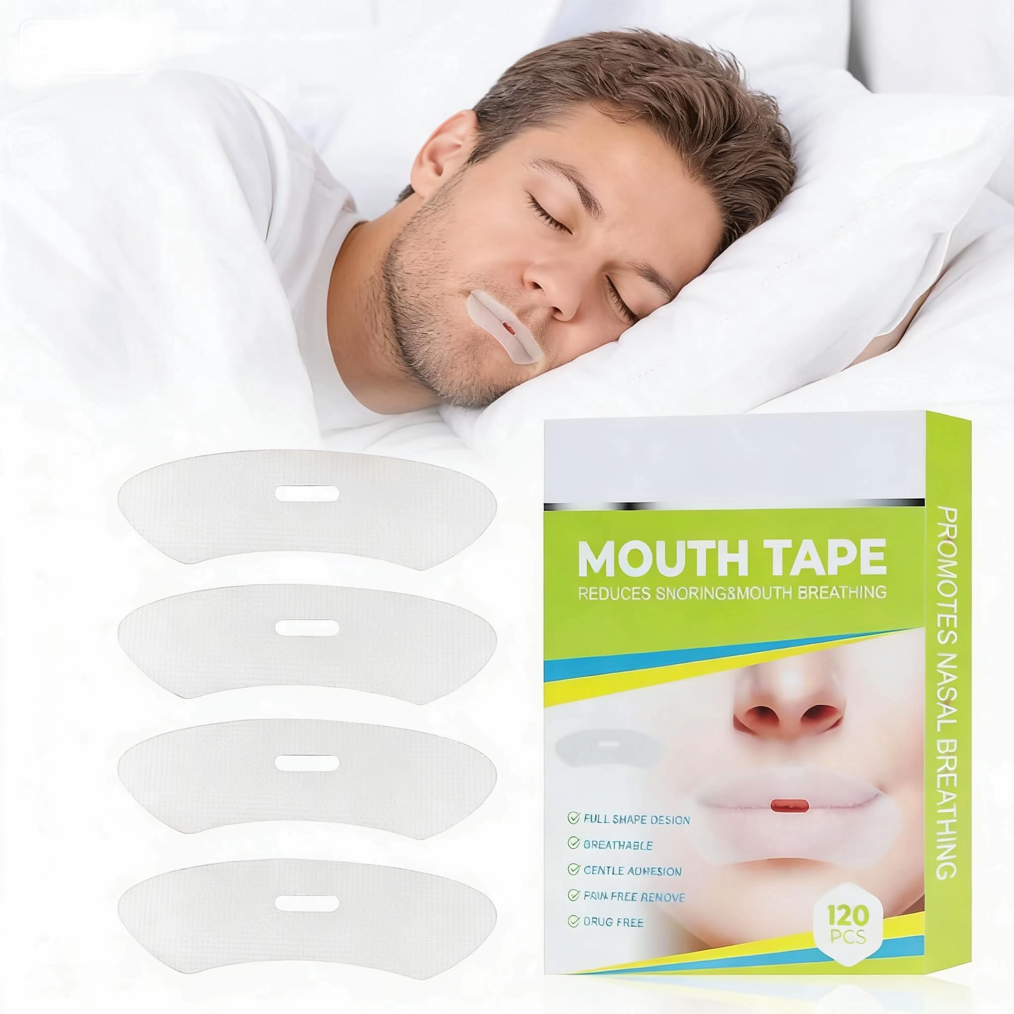 Mouth Tape for sleeping 120 Pezzi, Cerotti Bocca per Dormire per Migliorare le Cattive Abitudini Russare, Mouth Tape for Sleeping, Parlare nel Sonno, Sbavare, Dispositivo