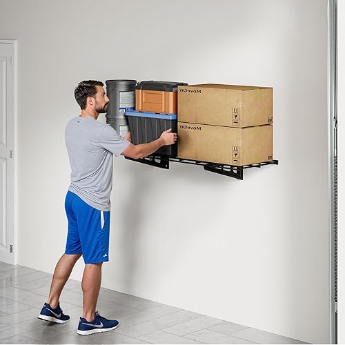 Vista 29 de FLEXIMOUNTS Estantería de pared de garaje, 1 x 4 pies, incluye 6 ganchos para bicicleta, sistema de organización de garaje con ganchos para Negro