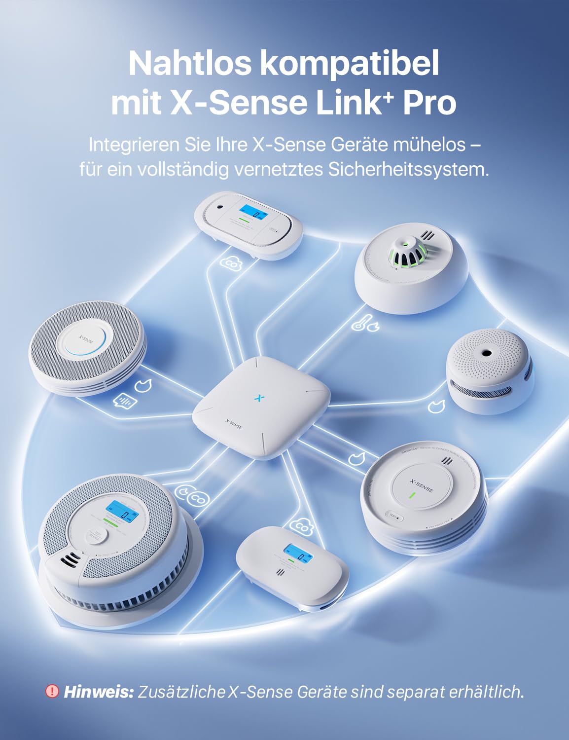 X-Sense Smart-Rauchmelder WLAN mit Magnethalterung, Zertifiziert nach EN 14604, Rauchmelder vernetzt, App-Steuerung, mit Basisstation SBS50, funkvernetzter Feuermelder, SD11-MR61, 6 Stück