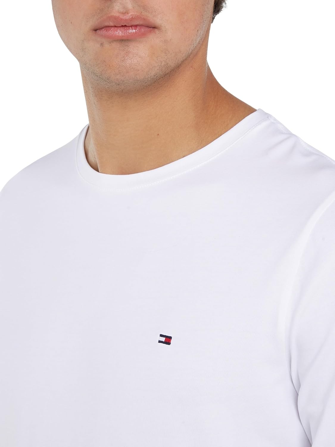 Tommy Hilfiger T-Shirt Homme Manches Longues Coton Blanc (M) : Confort et Style Classique - Image détaillée
