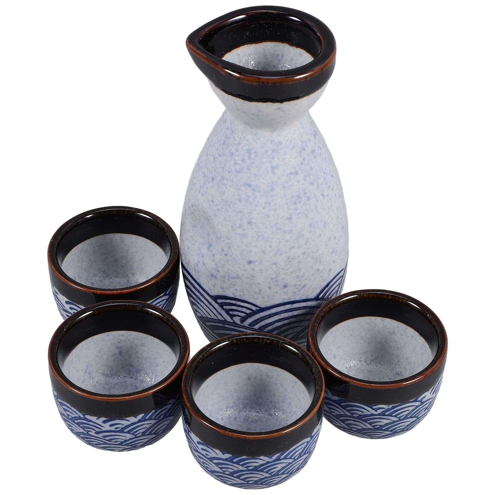 Juego de Sake Japonés de Cerámica 5 Piezas, Tazas Ochoko de 35ml y Tetera de 180ml, Diseño Japonés para Uso en Casa o Fiesta de Té