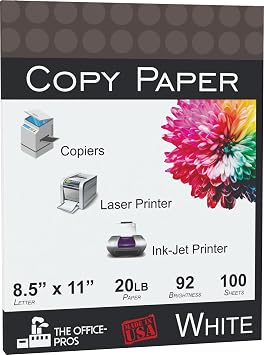 Copy Paper, 100 Sheets, Printer Paper, Multi Purpose Copy Paper, 20 Pound Paper, 92 Brightness, 8.5" x 11" - Letter Copy Paper - 100 Sheet Pack