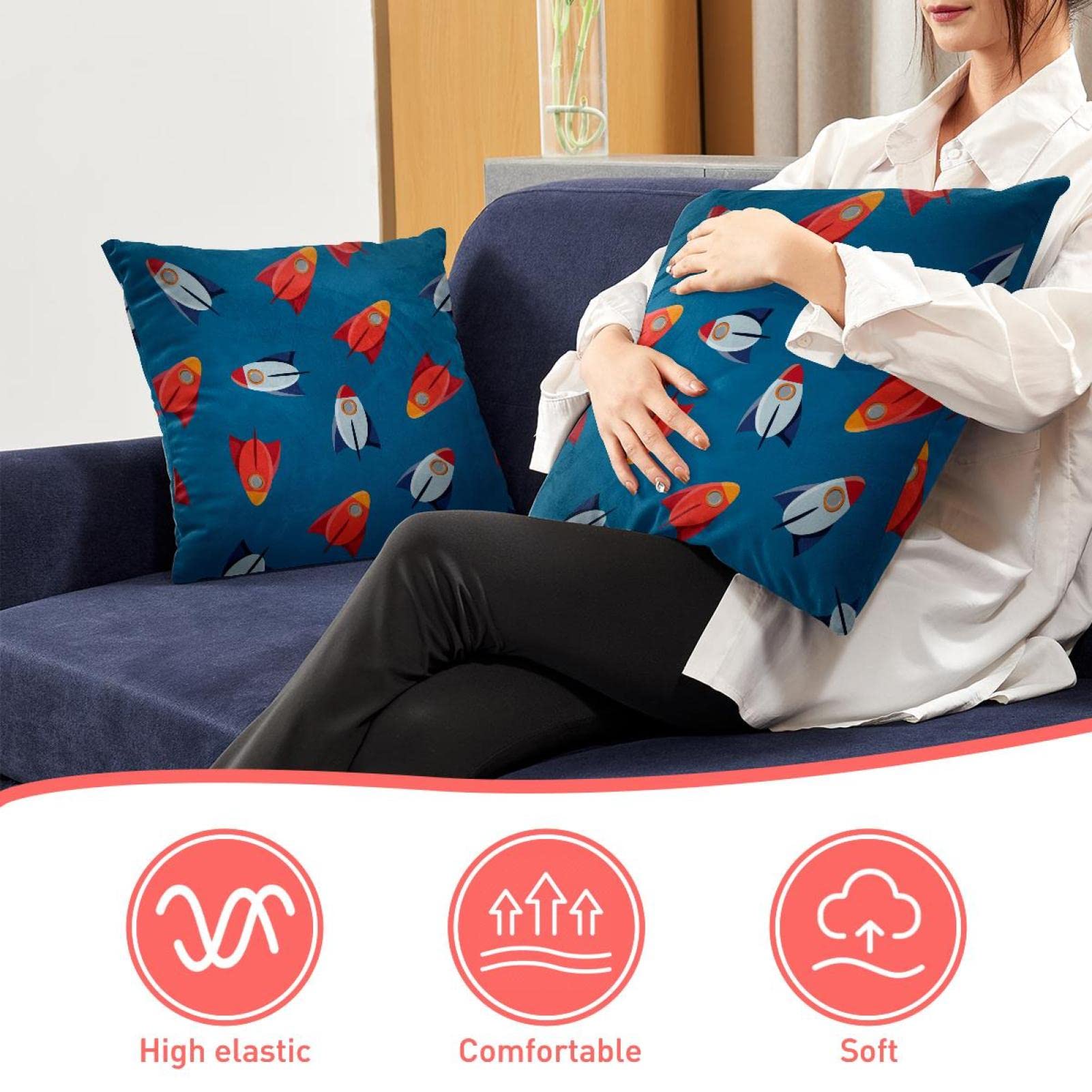 Federe per Cuscini Divano Set di 4 Federa per Cuscini Bambino angelo colorato Quadrate Cotone Biancheria Copricuscini Casa Moderno Decorativi Federa per Divano Letto Auto Ufficio Camera 55x55cm