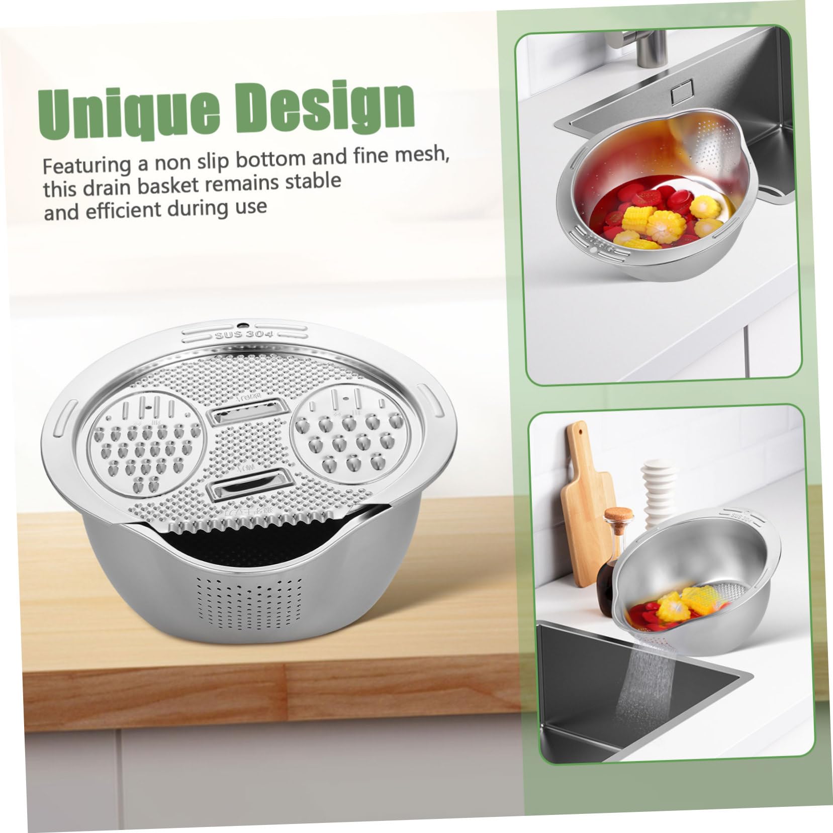 Luxshiny Colador Diseño Único Redondo de Acero Inoxidable para Lavar Arroz y Frutas Seguro y Fácil de Limpiar Gran Capacidad para Uso en Cocina Familiar