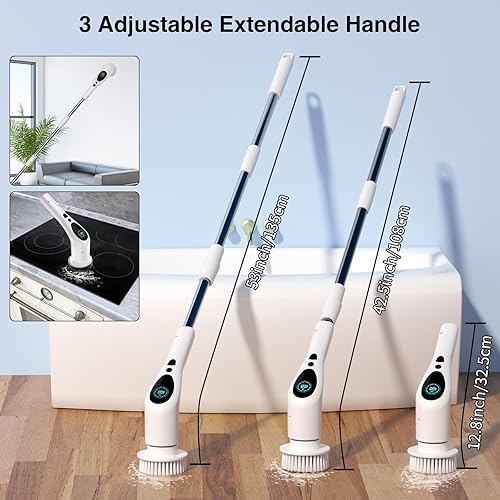 Miniatura 4 de Depurador eléctrico giratorio, limpiador eléctrico inalámbrico para bañera y azulejos con transmisión de voz de 3 velocidades 9 cabezales limpios,