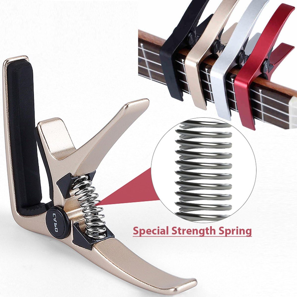 Professional Ukulele Capo, Colorful Creative Mini Size Trigger Style Uke Capo, Quick Change, Total Metal Material, Quality Steel Spring (Golden)