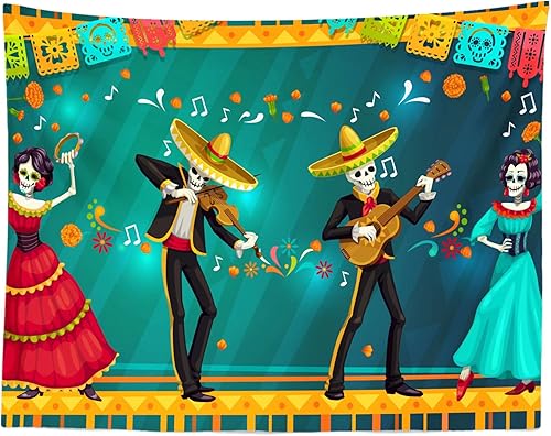 Miniatura 8 de CORFOTO Tapiz Dia DE Los Muertos Tapiz para colgar en la pared, decoración del hogar, decoración del día de los muertos, para hombres, niños,
