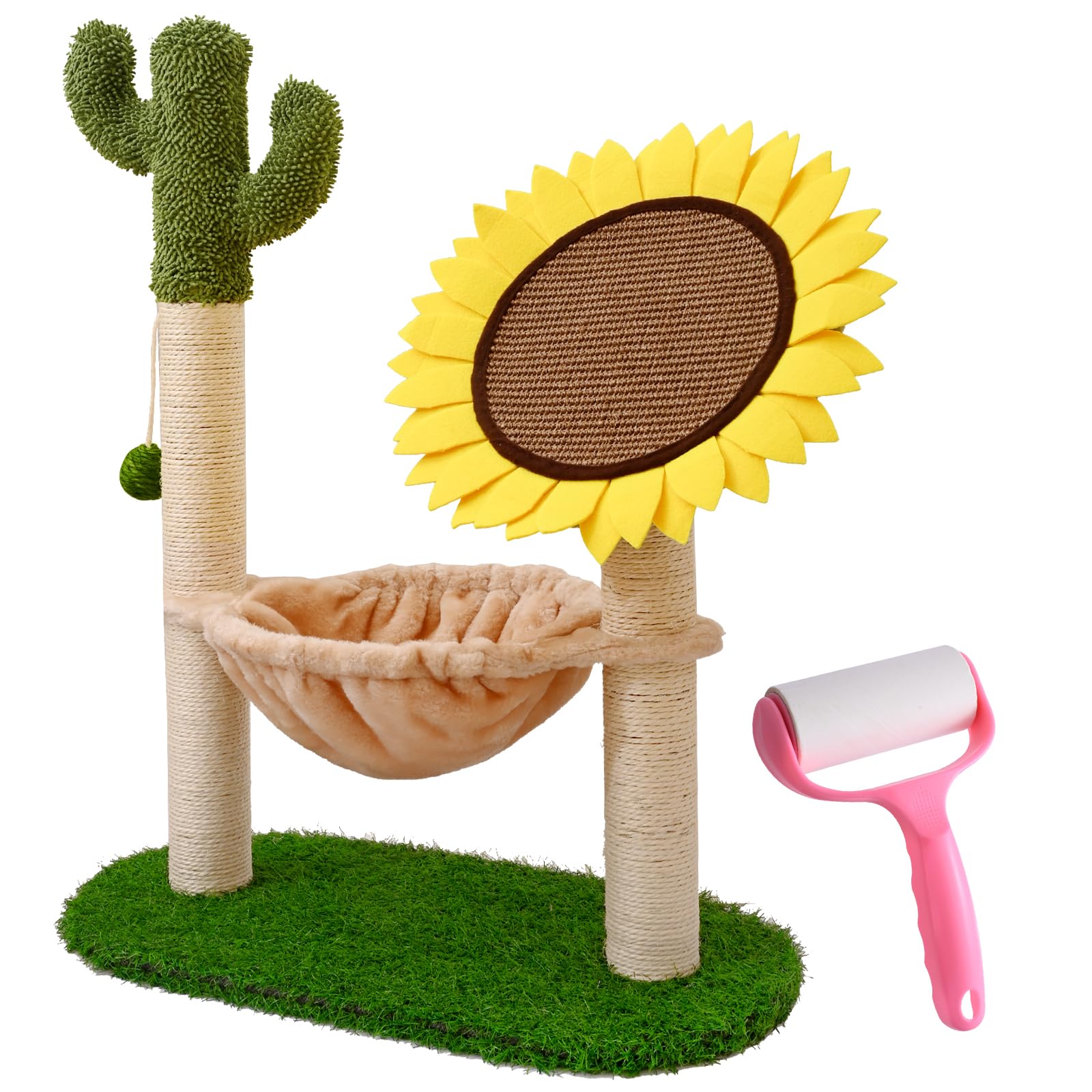 Kmilro Cat Scratching Post, Cactus Sunflower Cat Scratcher with Hammock