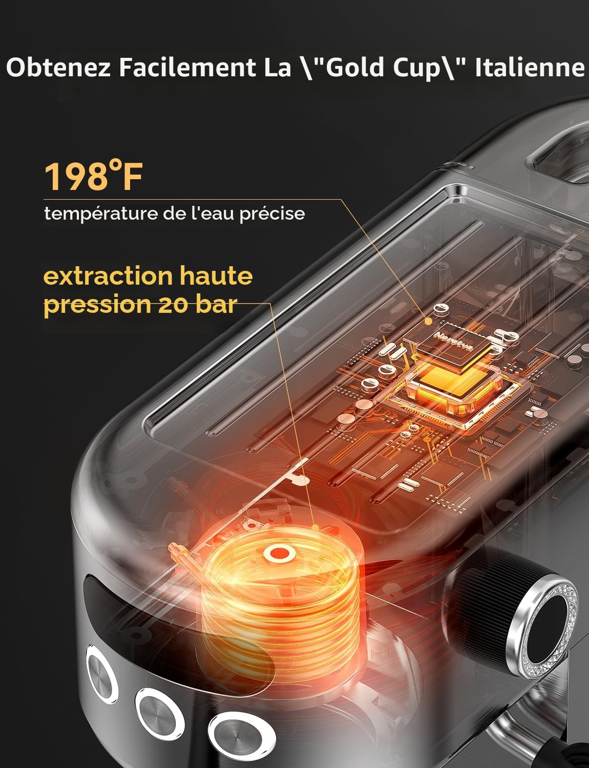 Neretva Machine a Cafe, 20 Bar Cafetière Expresso 1350W Compacte En Acier Inoxydable Avec Mousseur À Lait & Écran LED Machine à Cafe Utiliser Pour La Maison Capacité 1,3L - Espresso/Macchiato/Latte