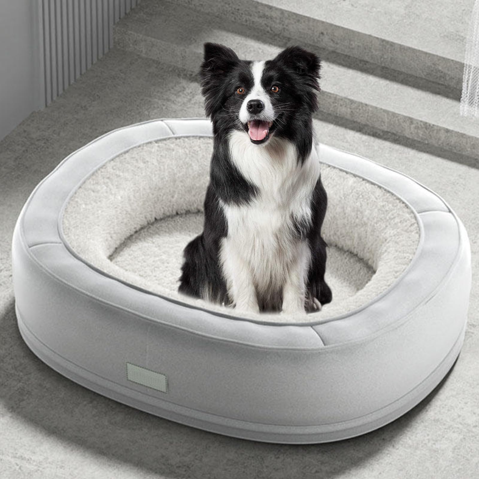 RUYICZB Memory Foam Dog Bed Round, Bolster Pet Couch with Removable Washable Cover, Orthopedic Dog Beds for Large Dogs, Soft Calming Dog Sofa for Pet Sleeping, Dog Bed Large Breed No Chew,Light Gray,M