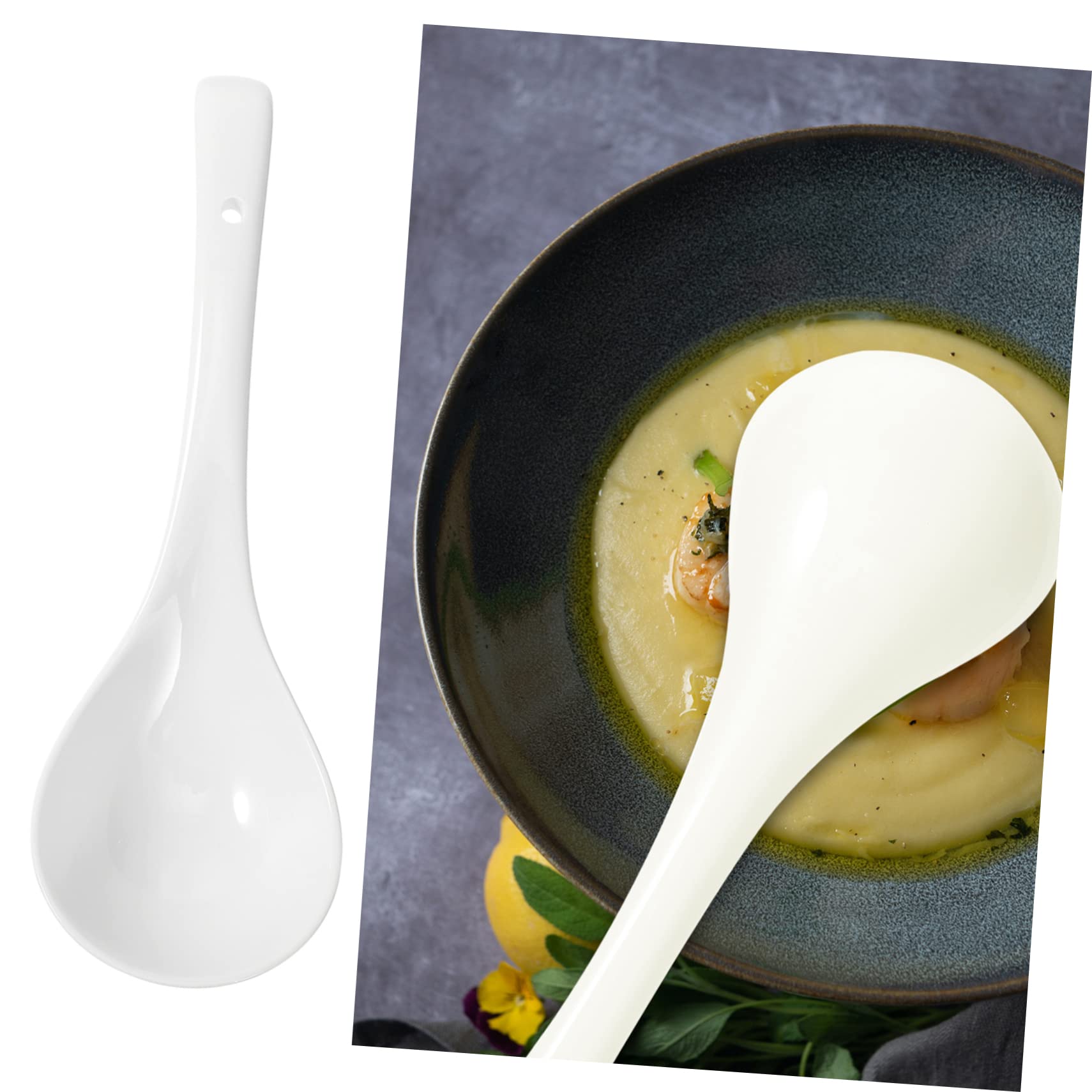Cabilock 1 Set Extra White Porcelain Soup Spoons Versatile Kitchen Utensils for Serving Soup Porridge Appetizers and Desserts Scratch Resistant Design