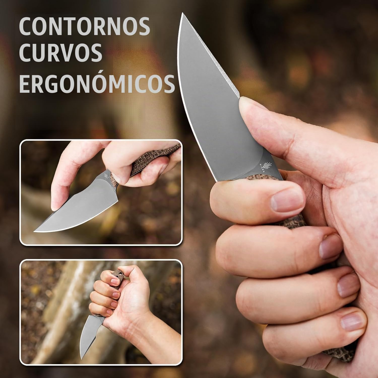 Kizer 1040SM1 Mini Harpoon Cuchillo, Hoja 3V 8.5 cm, Micarta - EDC Profesional Supervivencia Camping con Funda