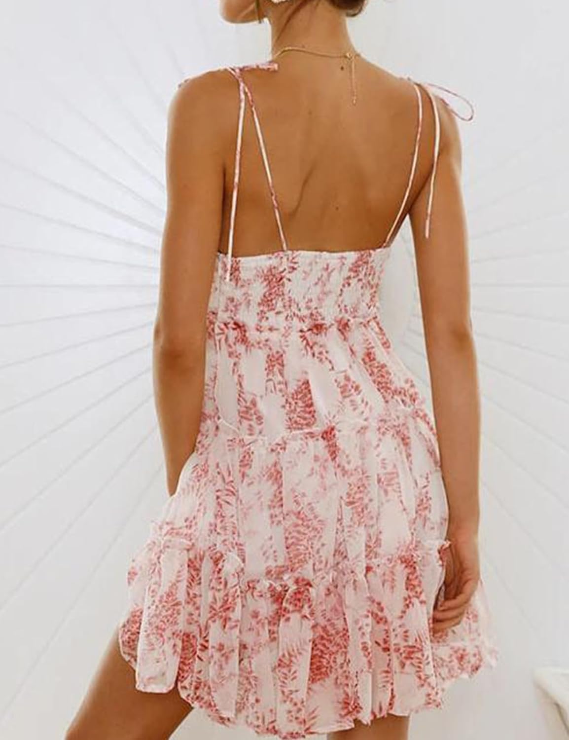 Gihuo Womens Floral Mini Dress Boho Flowy Skater Spaghetti Strap Ruffle Sleeveless Beach Dress 2024 Summer Sundresses - Image 5