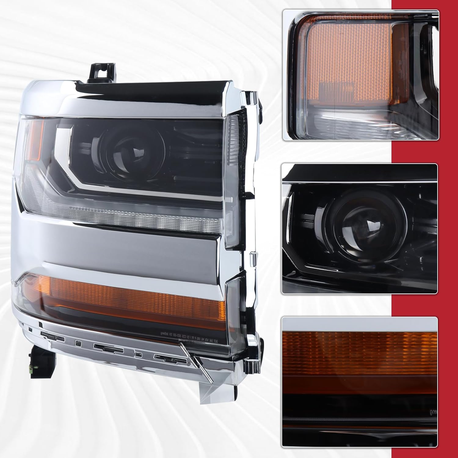 Chrome HID/Xenon LED DRL Projector Headlight Assembly Compatible with 2016-2018 Chevy Silverado 1500/2019 Silverado 1500 LD Right Passenger Side 84388631 GM2503451
