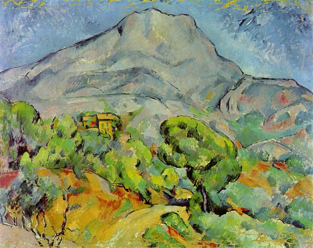 Tableau Paul Cézanne paysage de montagne grand format encadré marron