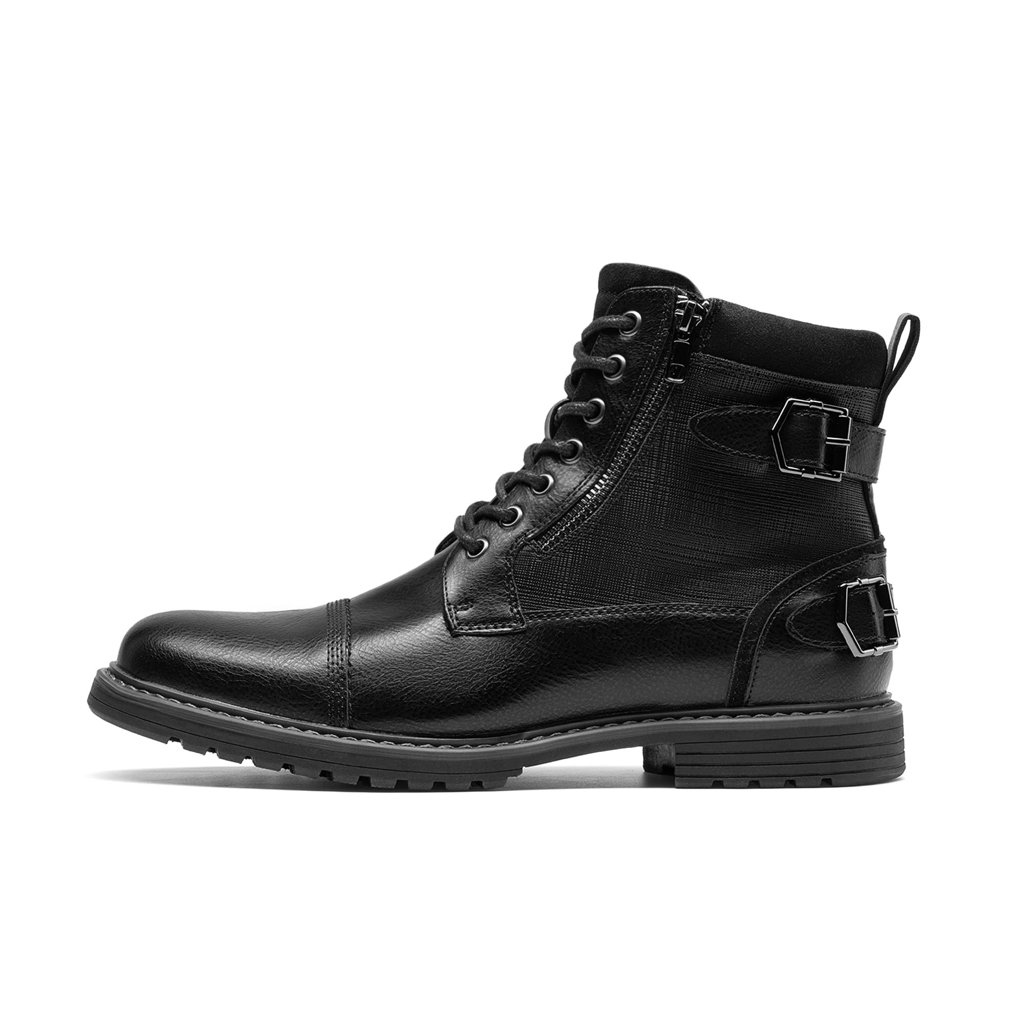 Bruno Marc Bottes de moto à lacets classiques pour homme avec fermeture éclair latérale