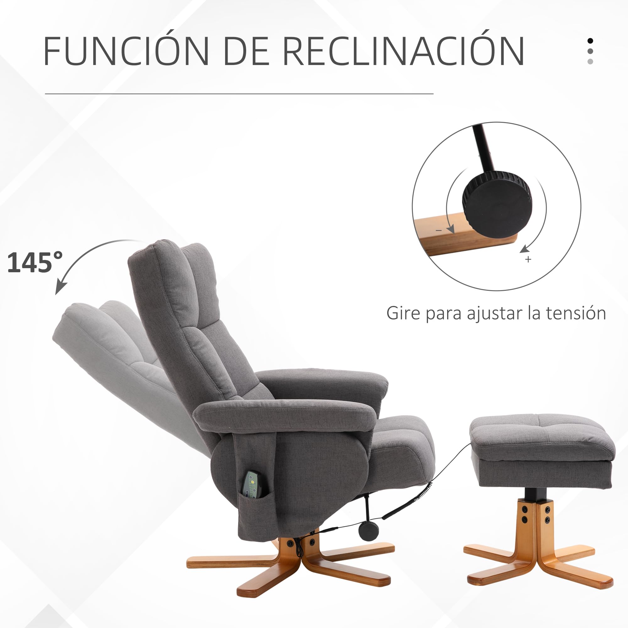 HOMCOM Sillón Relax Reclinable con Reposapiés Sillón de Masaje Eléctrico con 10 Puntos de Masaje Función Reclinable Giratorio 360° Mando a Distancia Bolsillo Lateral para Salón Oficina Gris Oscuro