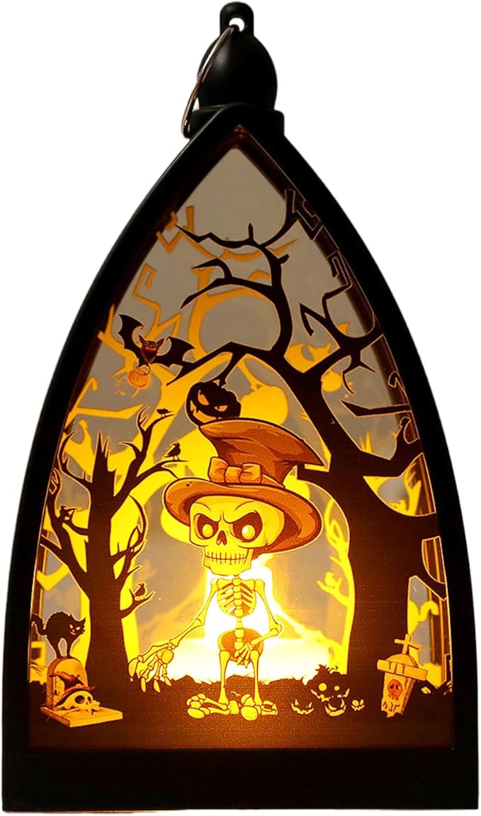 Generic Decoratief Halloween Lantern - Skeleton Castle Lamp, Pumpkin Ornament | Spookachtig middelpunt licht voor patio, , tuin, buitentuindecor, campingdisplay, achtertuin Haunted Setup