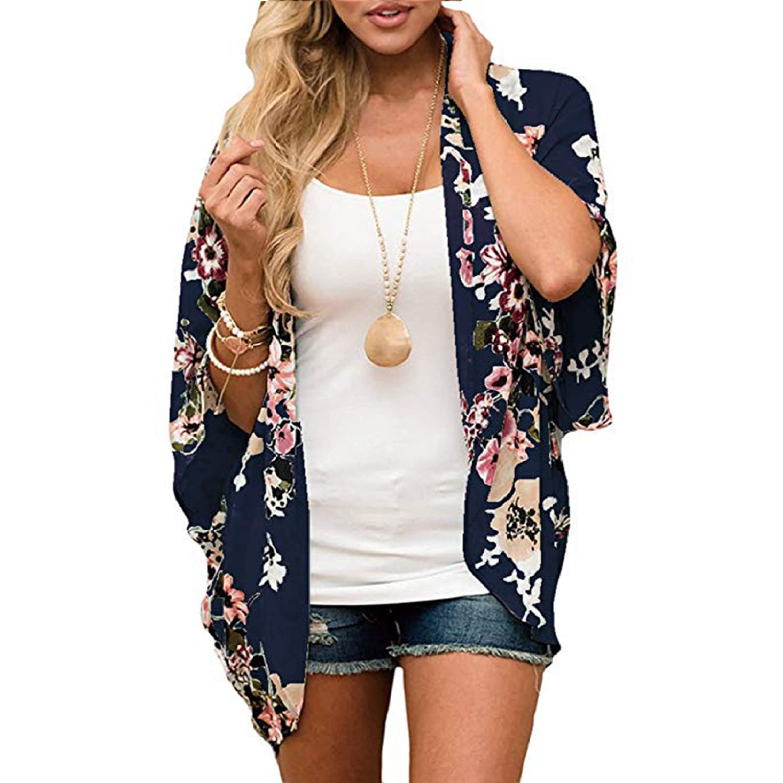 Jarseila Cárdigan Kimonos Mujer Corto Pareos Playa Casual 3/4 Tops Blusa Gasa Cárdigan Floral Bikini Cover Up Blusa Informal Top Verano 2024