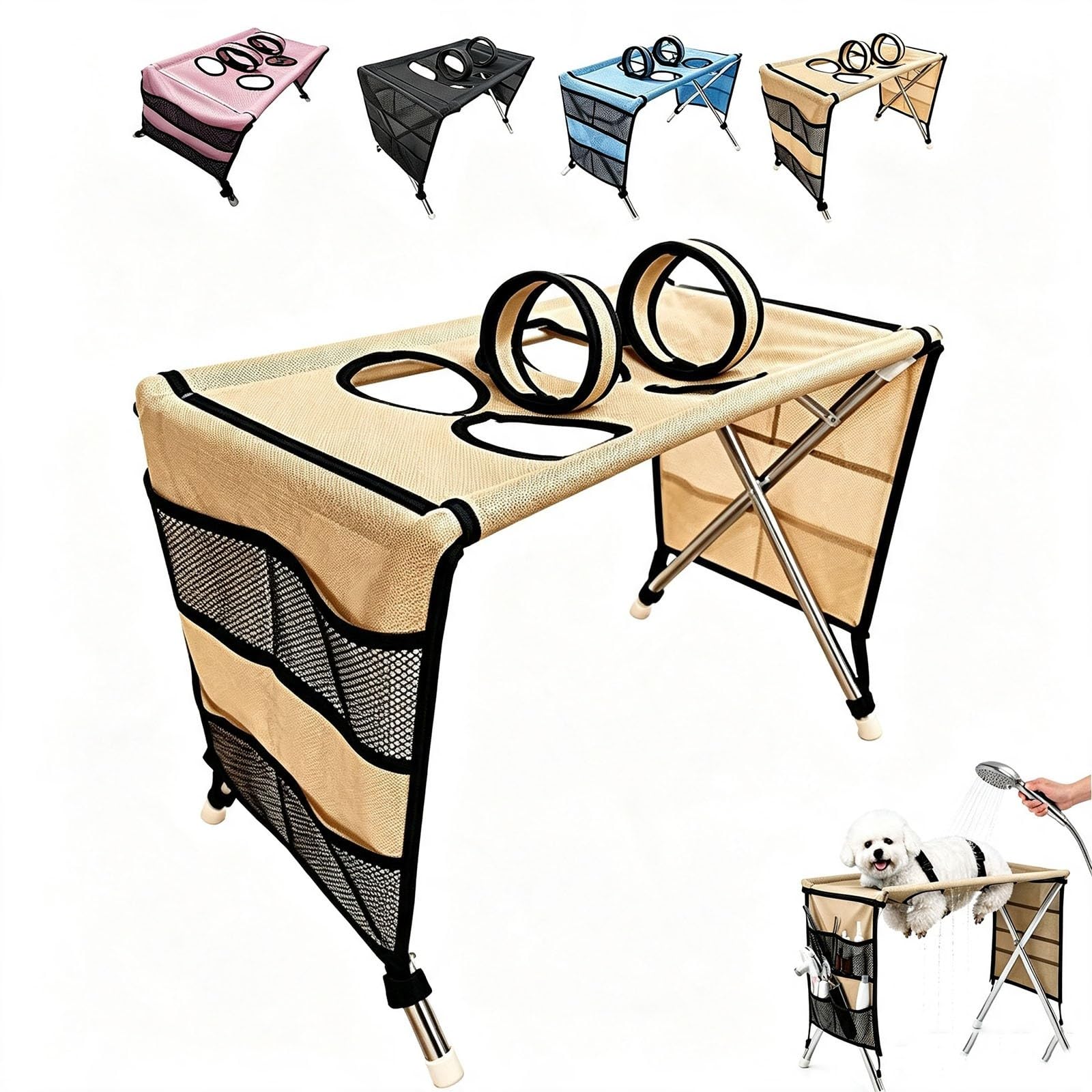 Hamac de Toilettage Chien Chat avec Support, Table de Toilettage Pliable