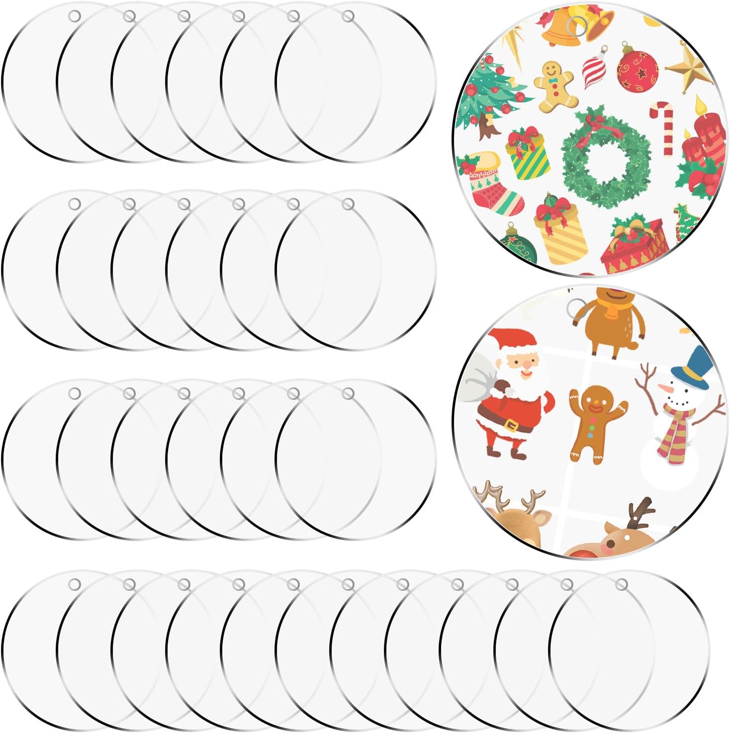 30 Pcs Acrylic Discs With Hole, Plastic Sheet Round Circle Blanks for Keychain, DIY, Xmas, Crafting Deco