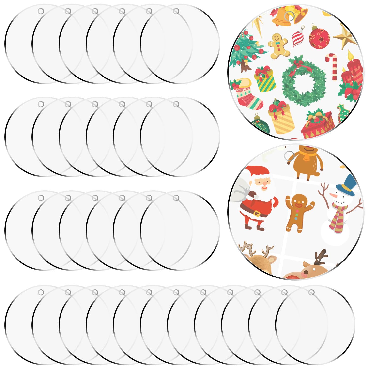 – 30 Pcs Acrylic Discs With Hole, Plastic Sheet Round Circle Blanks for Keychain, DIY, Xmas, Crafting Deco