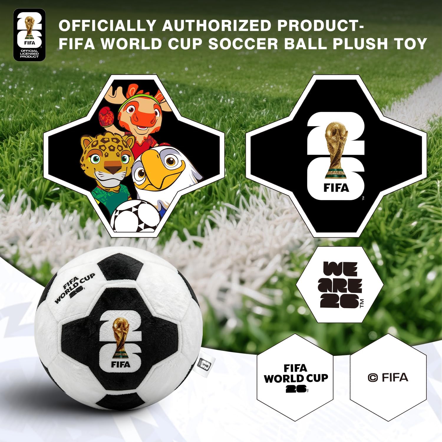 MESUCA FIFA World Cup 2026 Soccer Ball Plush for Kids - Official 11.8inch Soccer Plush Toy Pillow with Trophy Design - Soft Soccer Stuffed Animal for Room Decor, World Cup 2026 Merchandise