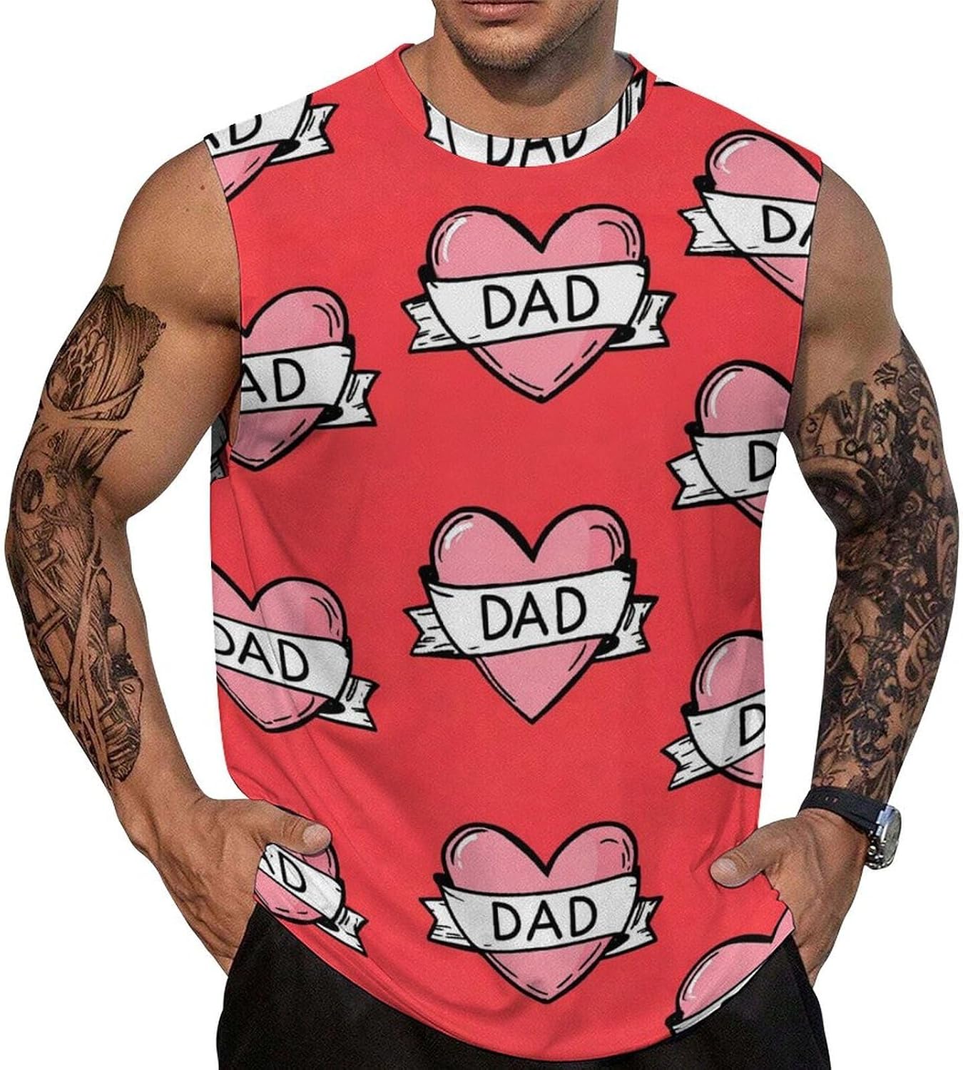 Fathers Day DAD Heart Men Summer Sleeveless Crew Neck Top 5XL