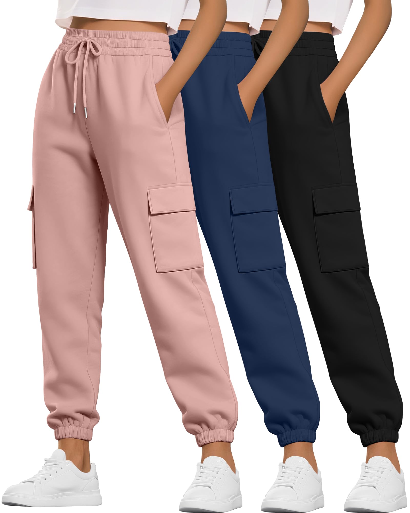 Neer 3 Pack Women's Cargo Sweatpants Joggers Pants Causal Gym Athletic Workout High Waist Bottom Y2k Fall Outfits with Pocket